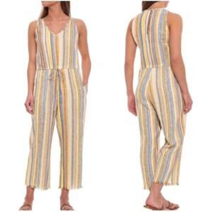 $266 Anthropologie DREW Linen Jumpsuit Striped Sleeveless Women's Size S